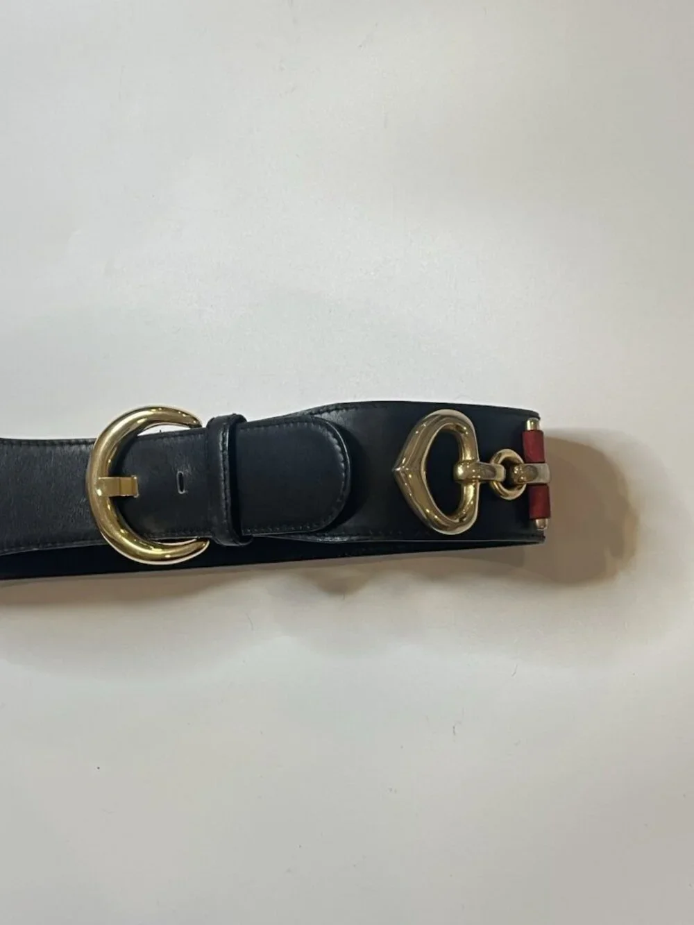 Vtg Escada Western Germany Leather Belt Horsebit Gold Buckle Black Red 36